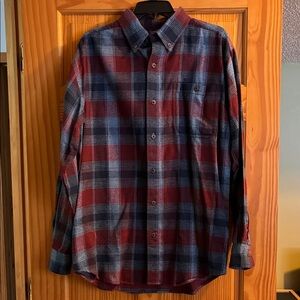 Casual Plaid Button-Down Shirt - Burgundy and Navy
